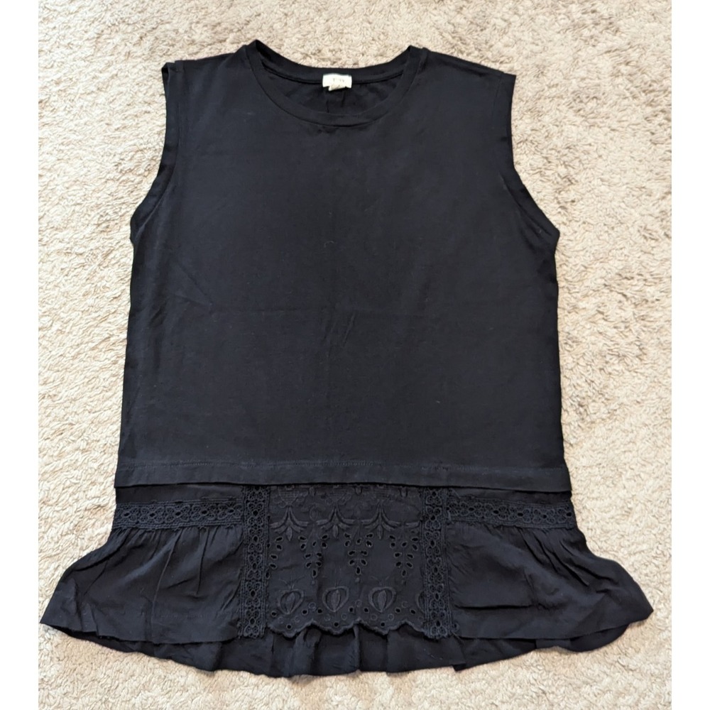 Tiny Anthropologie Sleeveless Top Sz XS Black Tiered Eyelet Embroidered Tank